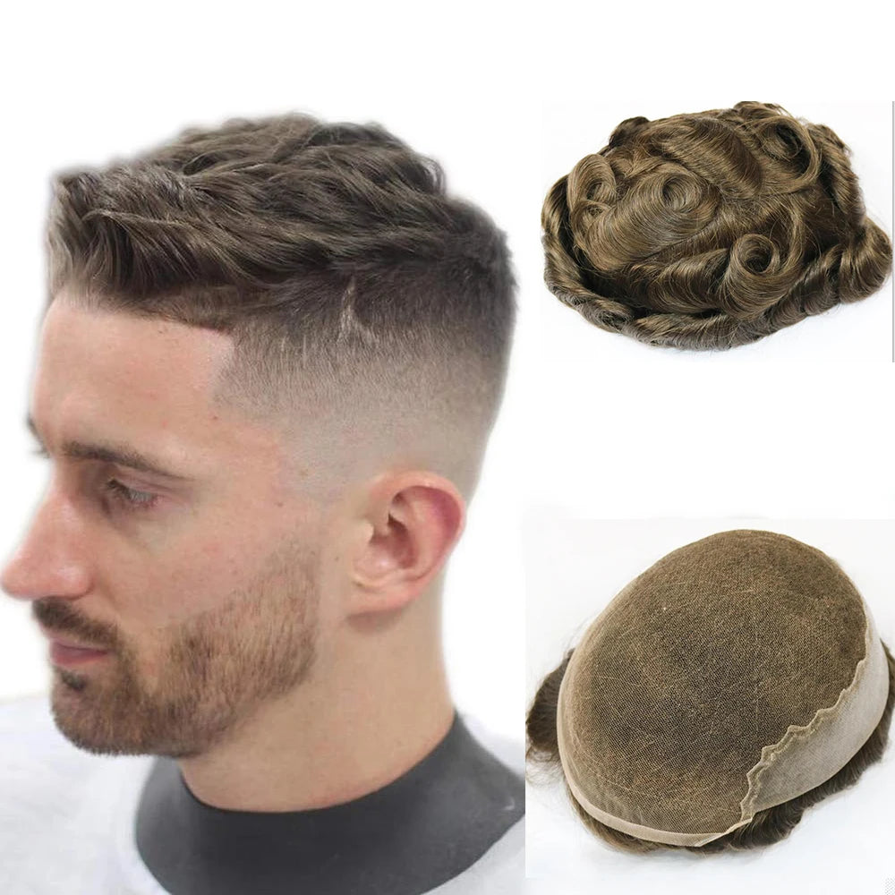 Q6  Toupee for Men Hairpiece 10X8 Swiss Lace and Pu Base Men Toupee Human Hair Mix Grey Hair System Bleached Knots Men Units