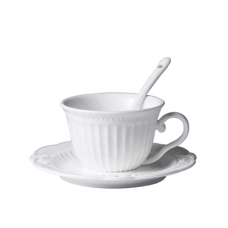 Factory Wholesale Ceramic Coffee Cup Set Espresso Ceramic Cup and Saucer Custom Restaurant White Coffee Cups Sets