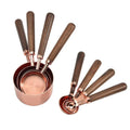 Fast Ship Rose Gold Stainless Steel Walnut Wood Handle Measuring Cups and Spoons Set for Dry and Liquid MegaBDM