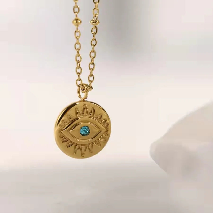 Wholesale Turkish Evil Eye Necklace CZ Green Zircon Crystal 14k 18k Gold Eyes Charm European Design Choker Pendant Chain New