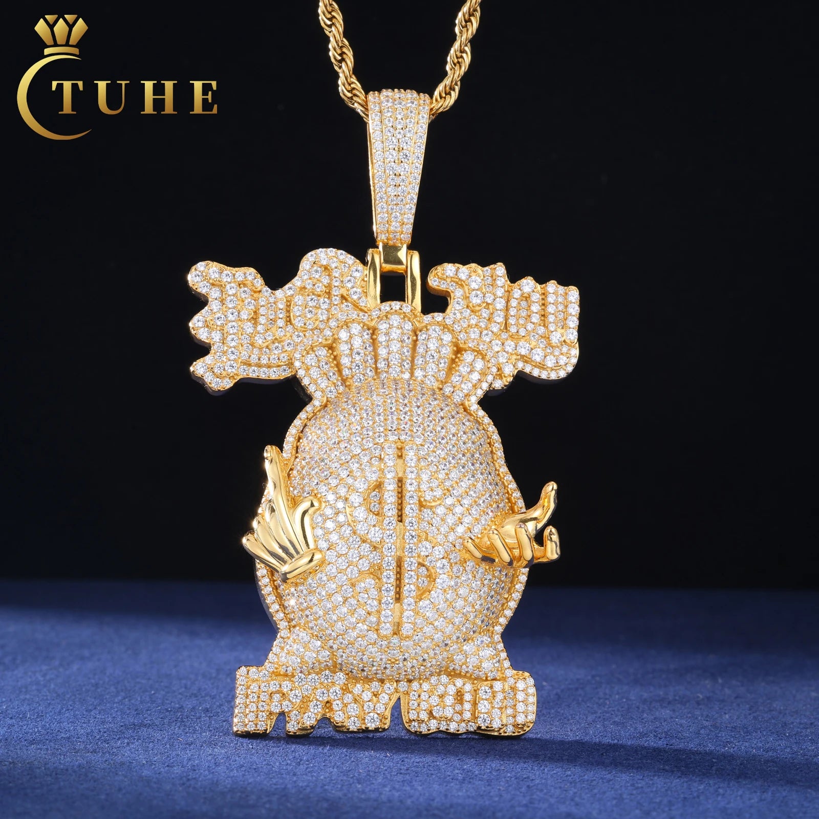 Fashion Men Dollar Sign Jewelry Gold Plated 925 Sterling Silver Vvs Moissanite Diamond Alphabet Money Bag Pendant