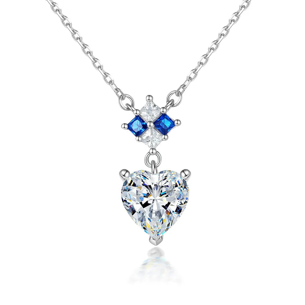 New Custom Luxury Fine Silver Jewelry 925 Womens CZ Heart Pendent Necklace