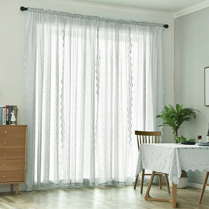 DaiRui New European Style Vintage Wholesale Ready Made Net Lace Princess White Floral Sheer Voile Curtain//
