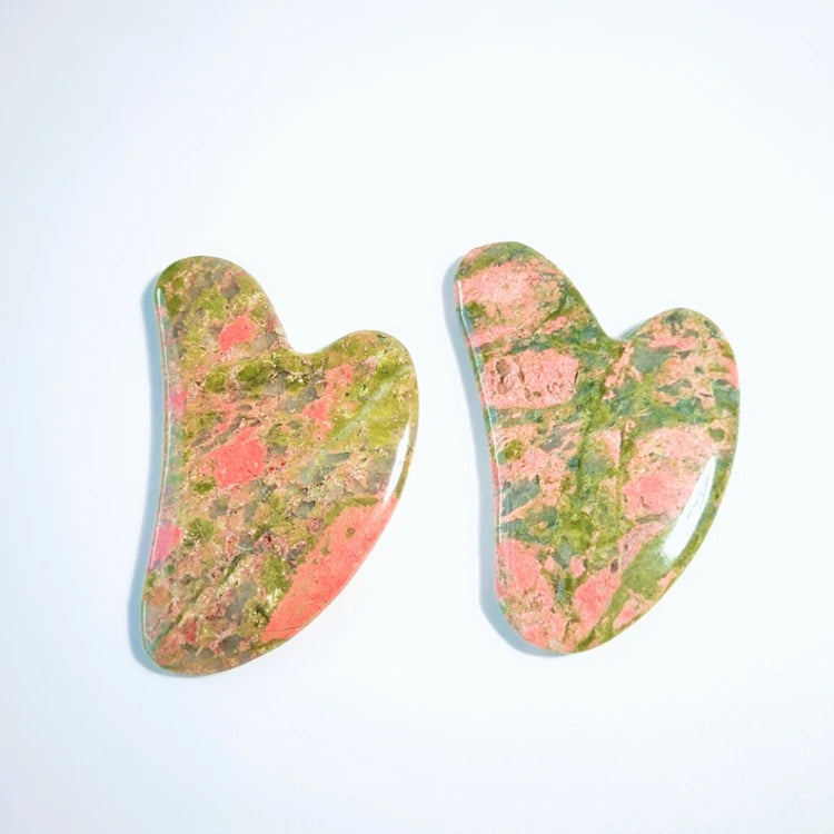 DIY Heart Shaped Gua Sha Guasha Board Pink Unakite Jade Stone Scraping Massage Tool Gua Sha Board