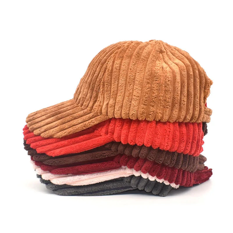 Customised Warm Corduroy 6-Panel Baseball Cap Hand Embroidered Winter Adjustable Thick 100% Cotton Unisex Outdoor Blank Hat