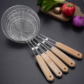 Hot Sale Cooking Utensil Wood Handle Stainless Steel Colander Ladle Oil Separator Frying Skimmer Strainer
