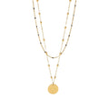 14K Gold Unisex Necklace with Double round Bead Disc Pendant Classic Geometric Style Stainless Steel Black Rice Fashion Gift