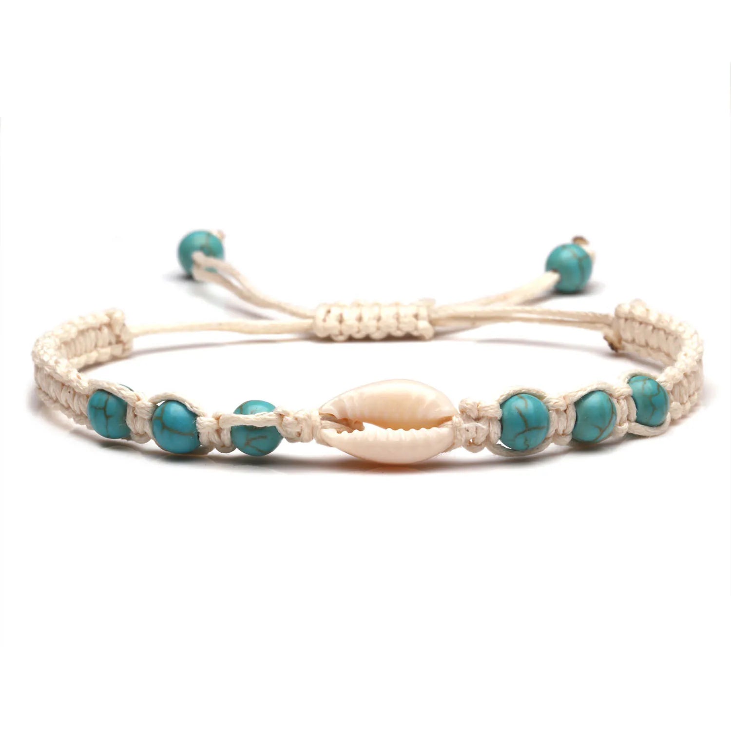 Wholesale Custom 6mm Turquoise Bracelet Natural Shell Bracelet Boho Fashion Handmade Weaving Bracelets