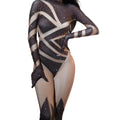 Fashion Stripe Print One Piece Bodysuit With Gloves Female Stage Performance Rompers Festival Outfit DJ Club Rhinestone Jumpsuit