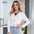 Wholesale Autumn Hot Rhinestone Bowknot Design Knit Cardigan Women's Short V-neck Outer Sweater Jacket