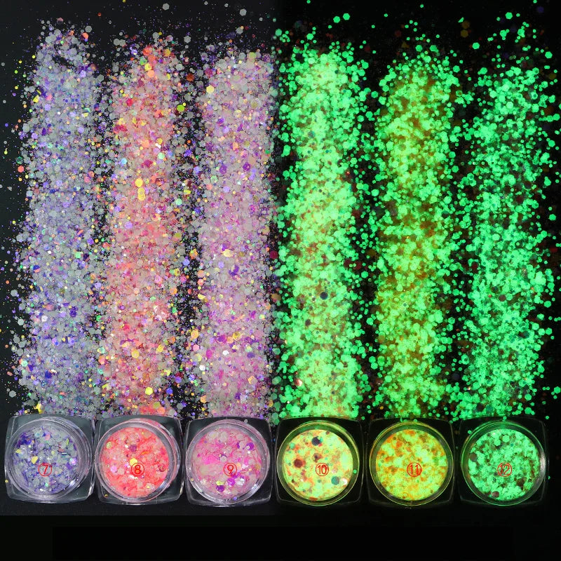 Bulk UV Glow in the Dark Nail Glitter Chunky Luminous Glitter for Christmas Decorations Glow in the Dark