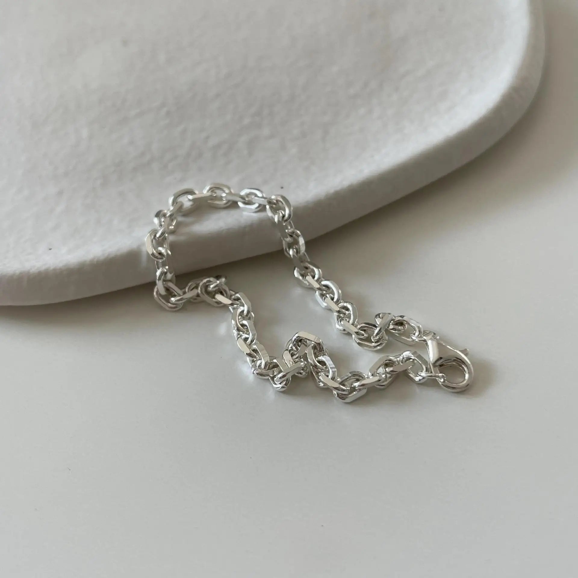 VIANRLA 925 Sterling Silver Chunky Cuban Link Chain Bracelet in Silver Plated