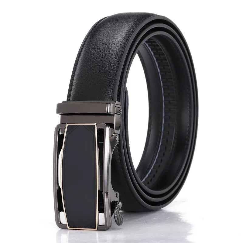 New Men's Automatic Buckle Belt Genuine Leather Belts for Men 3.5CM Waistband Ratchet Belt Custom LOGO LQbelt Factory