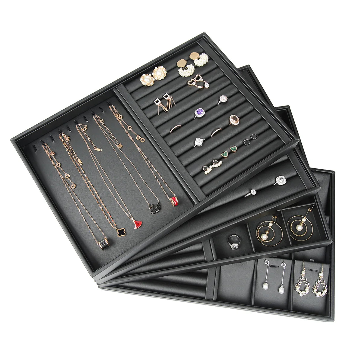 Luxury Black Leather Jewelry Display Tray for Counter Display PU Leather Earrings Ring Necklace Pendant Display Tray