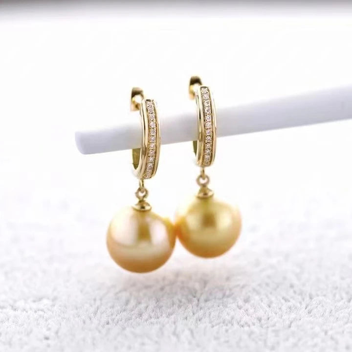 Elite Premium 18K Gold Stud Earrings Natural Diamond AAAA Grade South Sea Pearl Yellow Gold Jewelry Custom Personalized