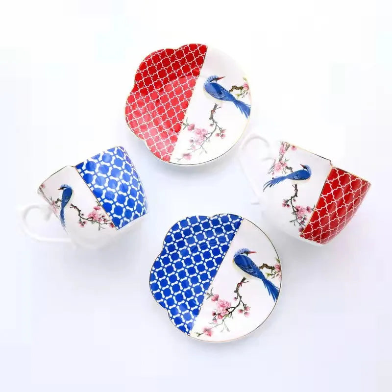 New Chinese Style Exquisite Beautiful Coffee Mug Creative Luxury Porcelain Tea Cups 250ml Blue Minimalist Afternoon Tea Saucer