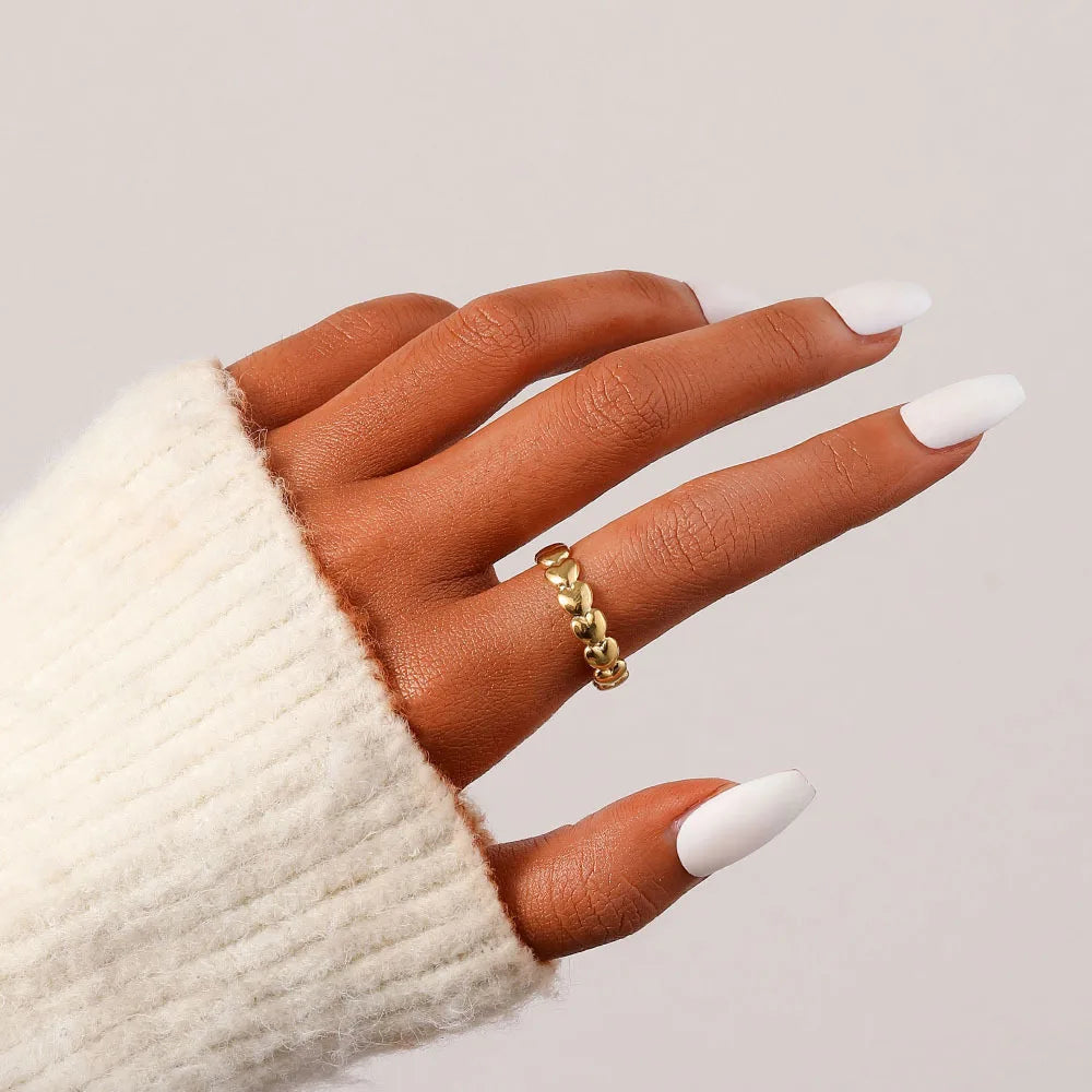 Elegant Gold Plated Stainless Steel Open Rings Simple Luxury Leaf C Shape Love Heart Open Rings for Ladies