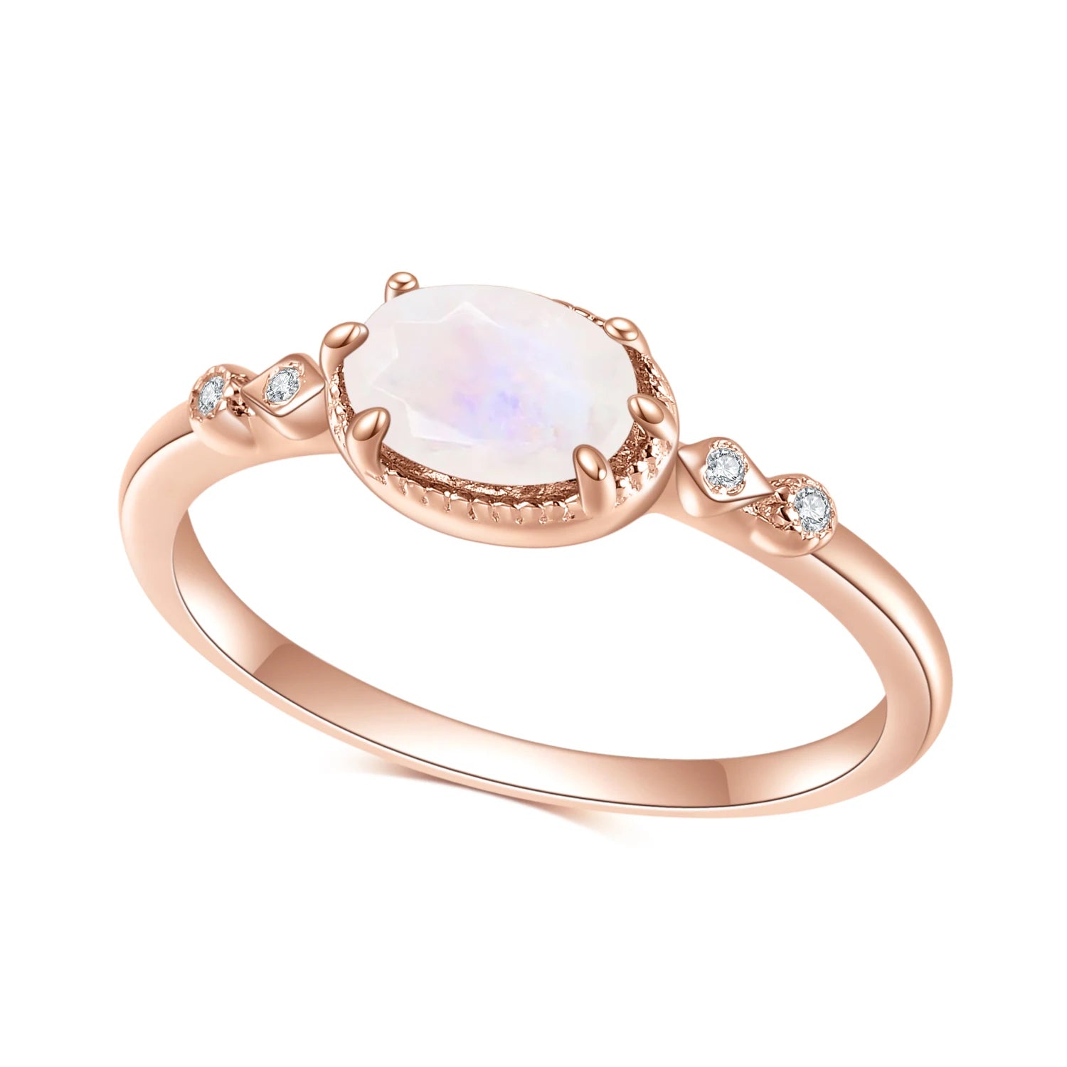 OL0899 Abiding Fine Gemstone Engagement Jewelry Gold Plated Oval Shape Value 925 Sterling Silver Milky Rainbow Moonstone Ring
