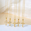 Vintage Gold Plated Iced Out Zircon CZ Cross Titanium Steel Necklace Luxury Waterproof Stainless Steel Collarbone Chain