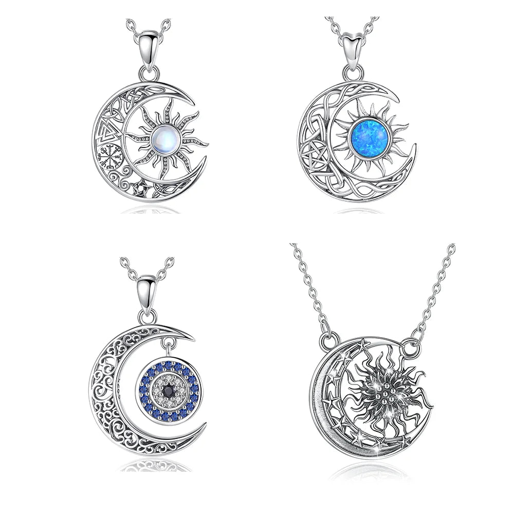 925 Sterling Silver Women's Trendy Star and Sun Shine Pendant Necklace with Zircon for Engagement and Wedding
