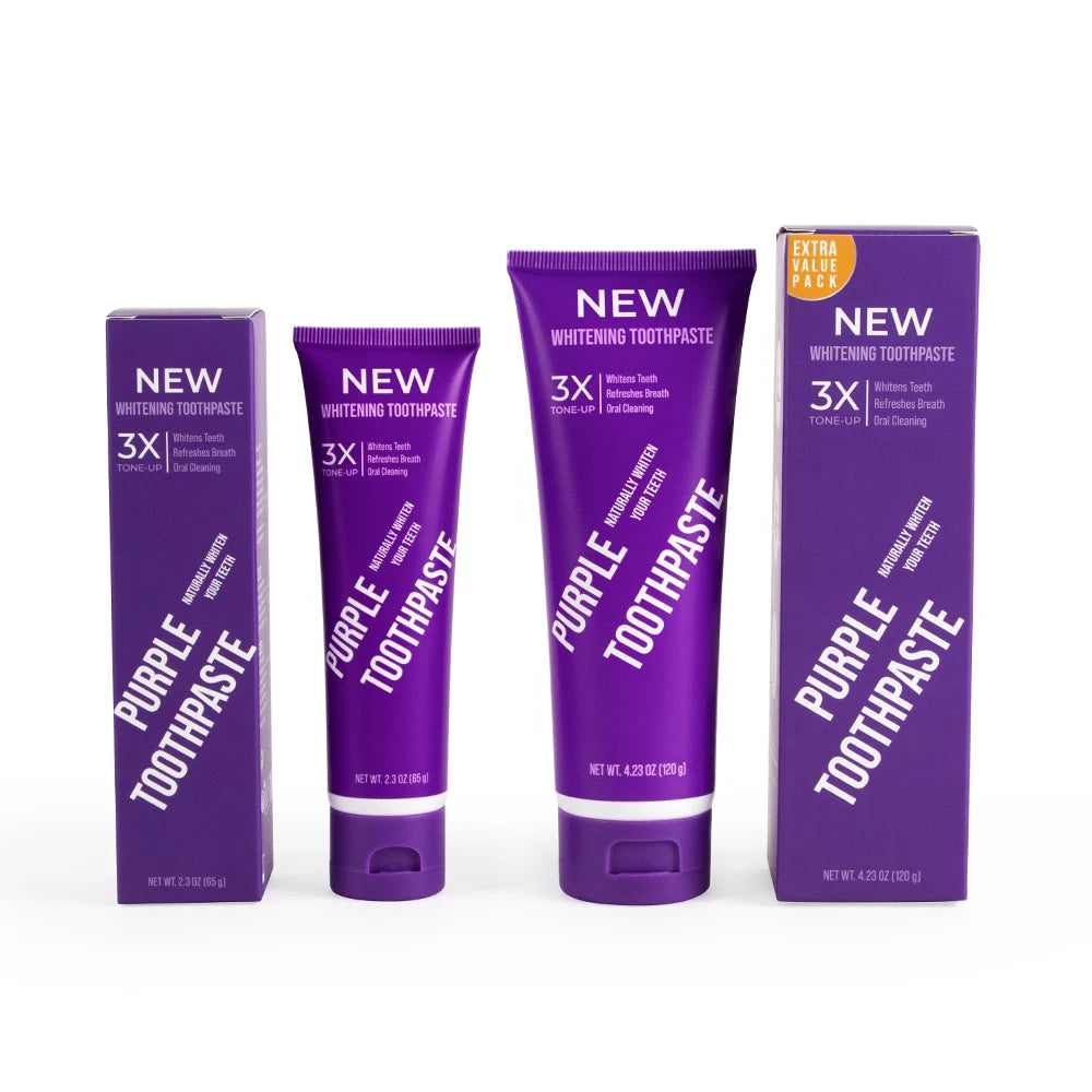 Dental Bleach Grade Instant White Purple Correct Teeth Whitening Toothpaste Fresh Mint Flavor