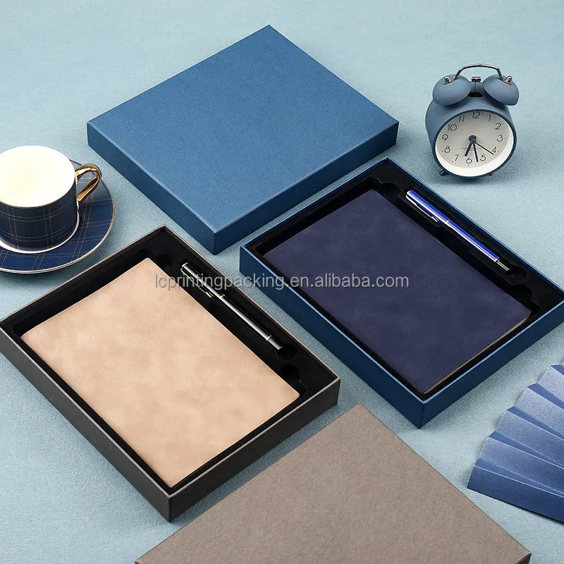 Custom Logo Printed Notebook Diary Packaging Gift Cardboard Box Gift Paper Bag Featuring Matt Lamination Embossing UV Coating