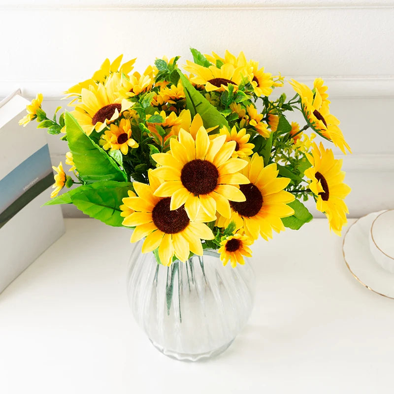 Simulation Sunflower Bouquet Silk Flower Chrysanthemum Home Decoration Stage Set Wedding Props