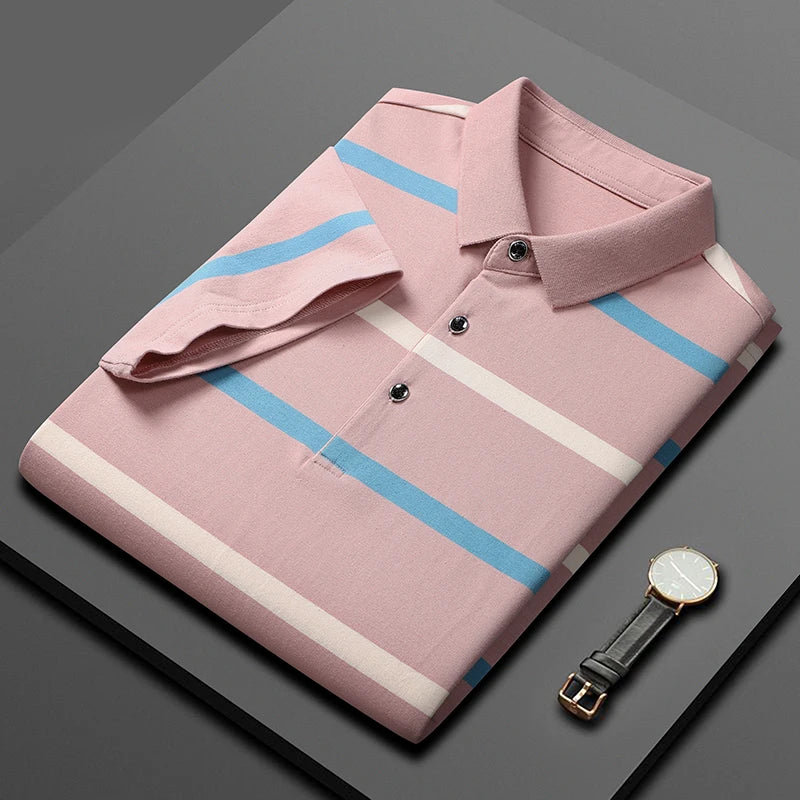 Polo Factory Custom High Quality Heavy Polo Shirt Wholesale Fashion and Classic Men's Cotton Spandex Strips Casual Polo Shirt
