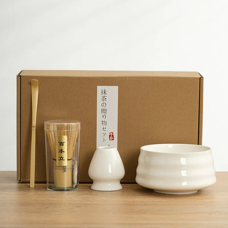 Wholesale Japanese Tea Ceremony Green Tea Powder Chasen Bamboo Whisk Paper Box Matcha Whisk Set With Ceramic Bowl