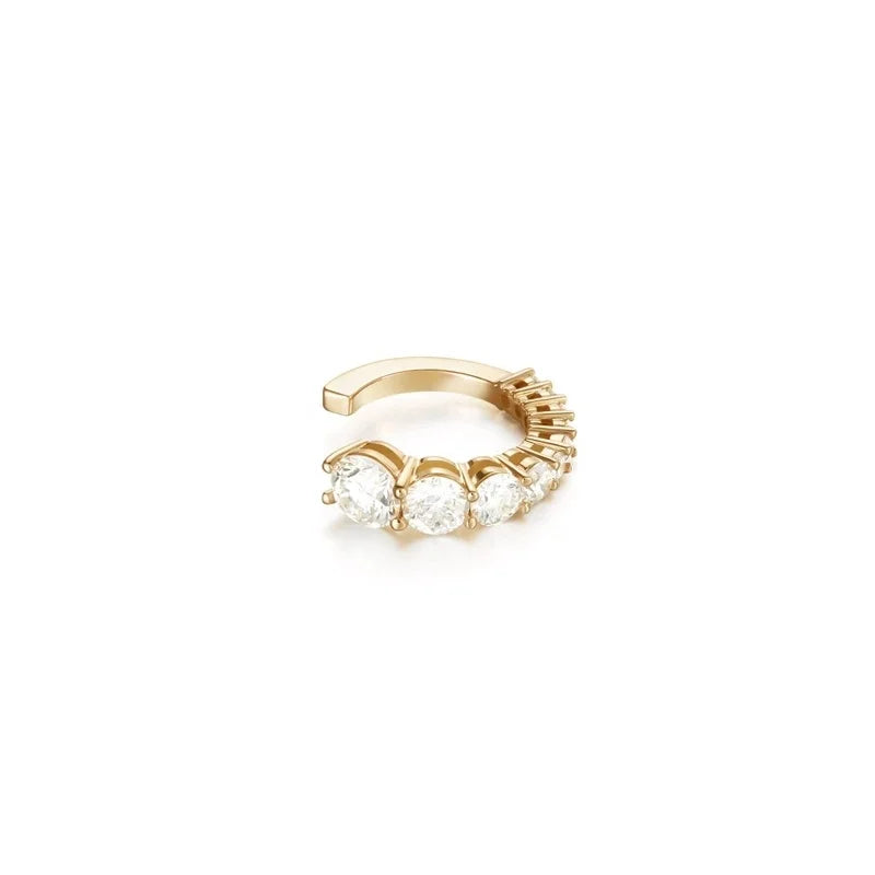 LOZRUNVE Hip Hop 925 Sterling Silver Gold Filled Shinning Top Diamond CZ Ear Cuff Earring