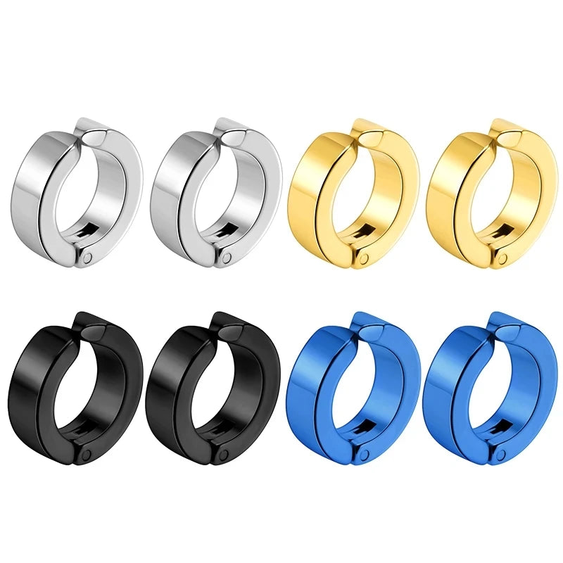 New 1 Pair Korean Fashion Ear Clip Non Piercing Earring Stud Earrings for Men Circle Round Earring Punk Rock Style Jewelry Gift