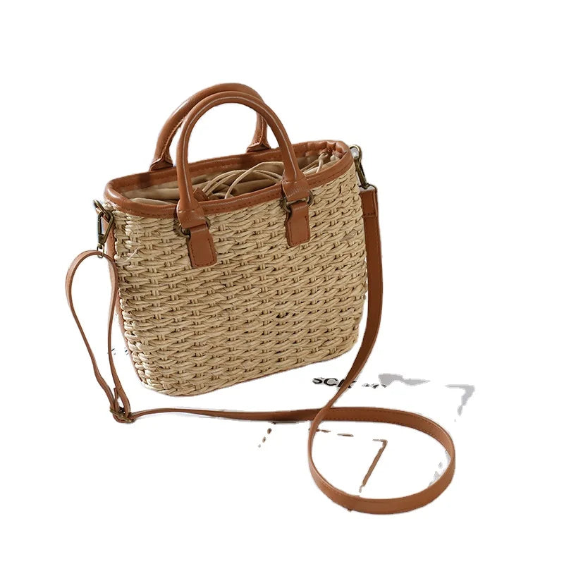 2023 New Fashion Woven Handbag Shoulder Straw Bag for Women Handmade Summer Beach Bag Purse with Two Handles Letter Decoration