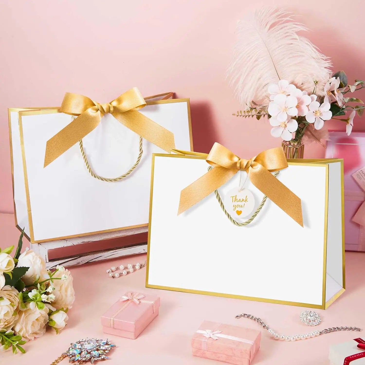 Elegant Luxury Paper Bag with Custom logo Ribbon Handle Perfect for Retail Gift Shops