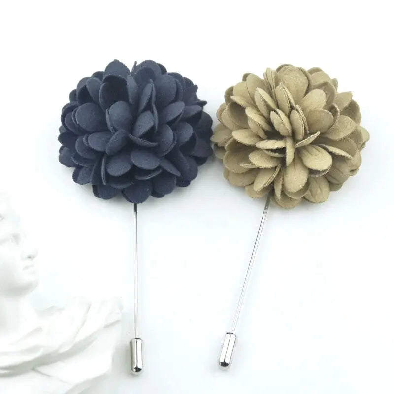 Micro Fiber Fabric Flower Brooch for Men Handmade Floral Brooch Lapel Pin Suit Shirt Wedding Jewelry Cloth Suit Accessories