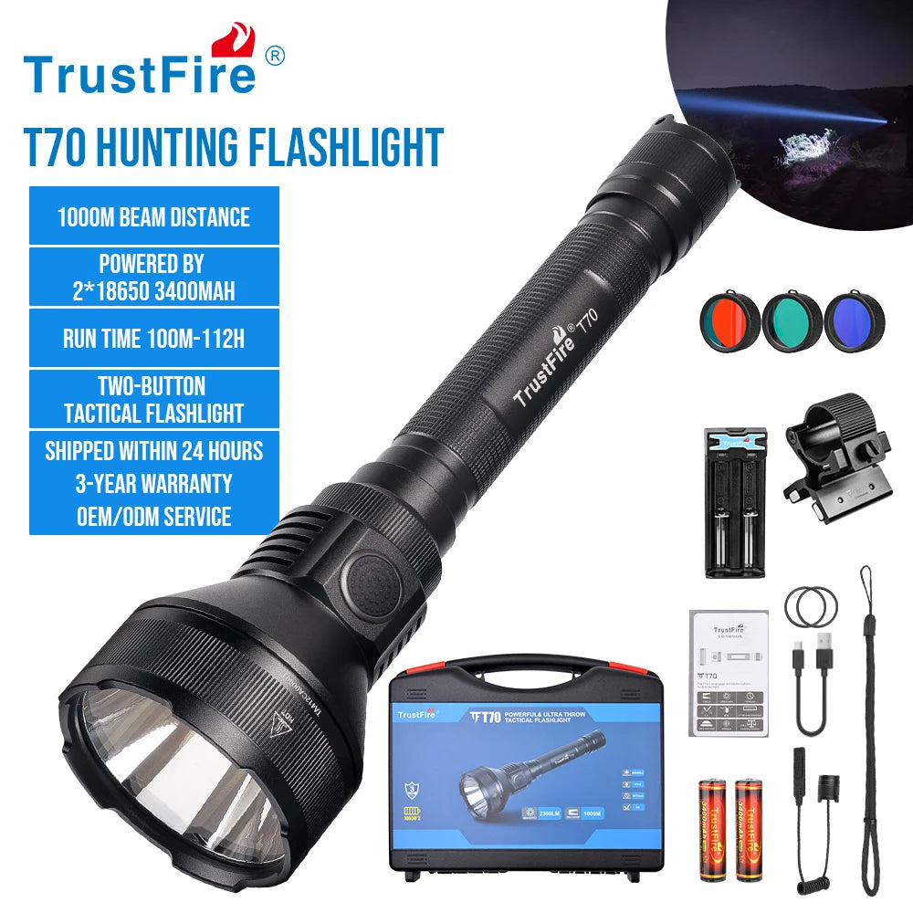 TrustFire Superior 2300LM Ultra Throw 1000M LED Hunting Flashlight T70 Camping Torch Light Flashlight