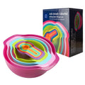 10pcs Stackable Rainbow Colorful Plastic Mixing Bowl Colander Washing Basket Mesh Sieve Measuring Cup Measuring Spoon Bowl