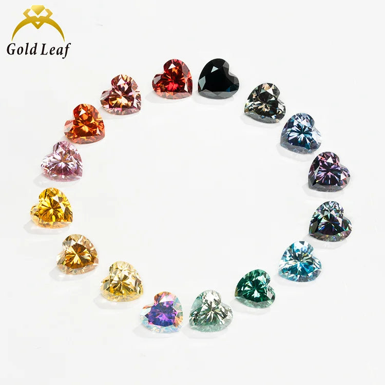 Goldleaf RTS Wholesale Heart Cut Plating Full Multicolor Moissanite Diamond with GRA Certificate Moissanite Loose Gemstones