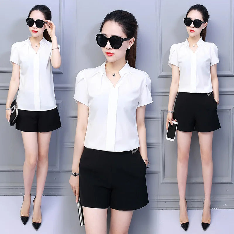 Fangxin Ready to Ship Summer Fashion Tops and Blouses for Ladies Casual Office Short Sleeve Blouse