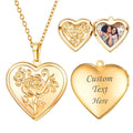 New Romantic Stainless Steel Rose Flower Carving Heart Pendant Necklace With Photo Frame Women Letter Jewelry Gift