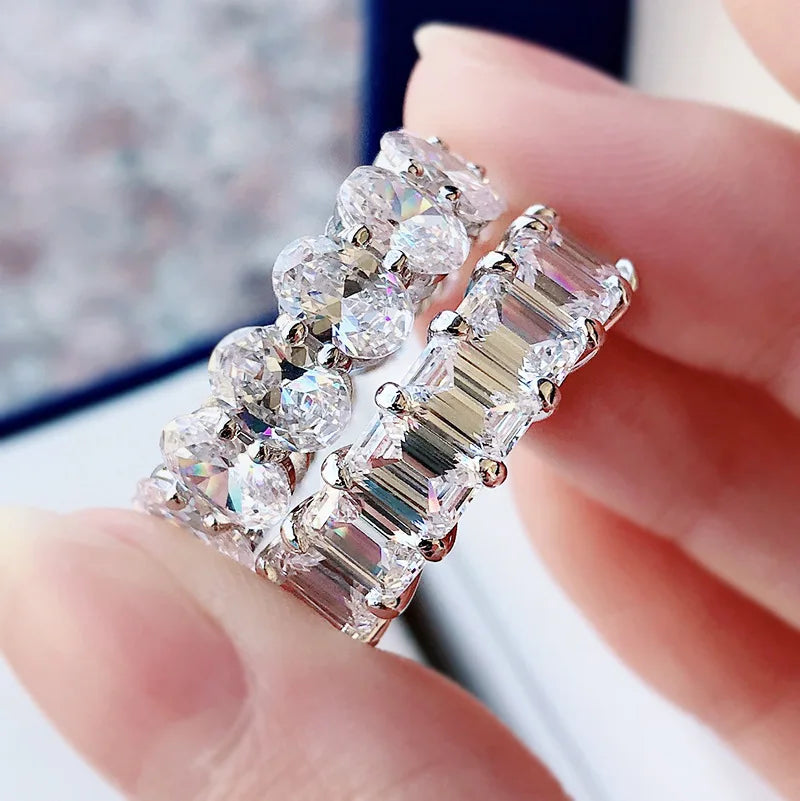 925 Sterling Silver Big Cubic Zirconia Eternity Blings Ring Jewelry Colorful CZ Ring Finger Rings for Women Dropshipping
