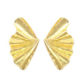 2022 Factory Vintage Pleated Metal Leaf Earrings Exaggerated Gold Plated Fan-shaped Leaf Earrings for Women Girls