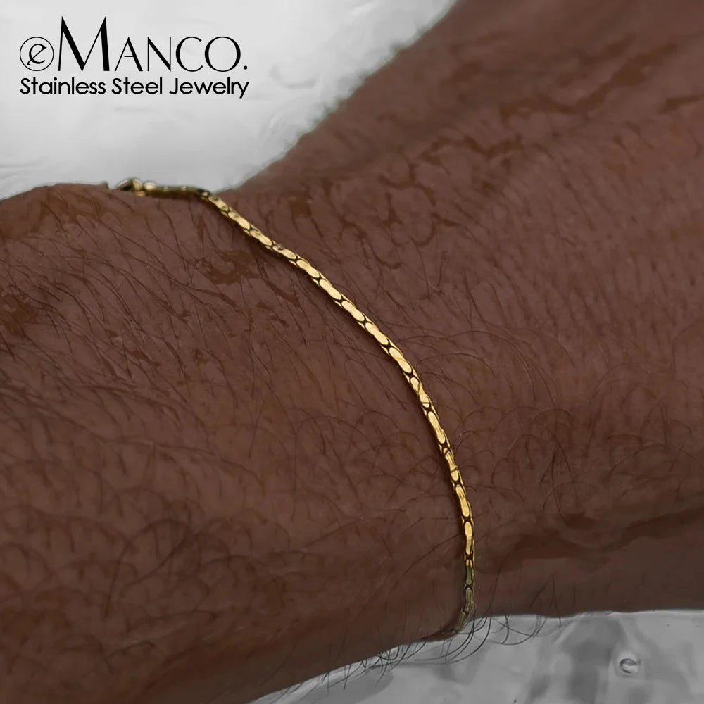 EManco Fashion Waterproof Minimalist 316L Stainless Steel Gold Plated Rectangle Charm Bracelet Wire Chain Bracelet for Man