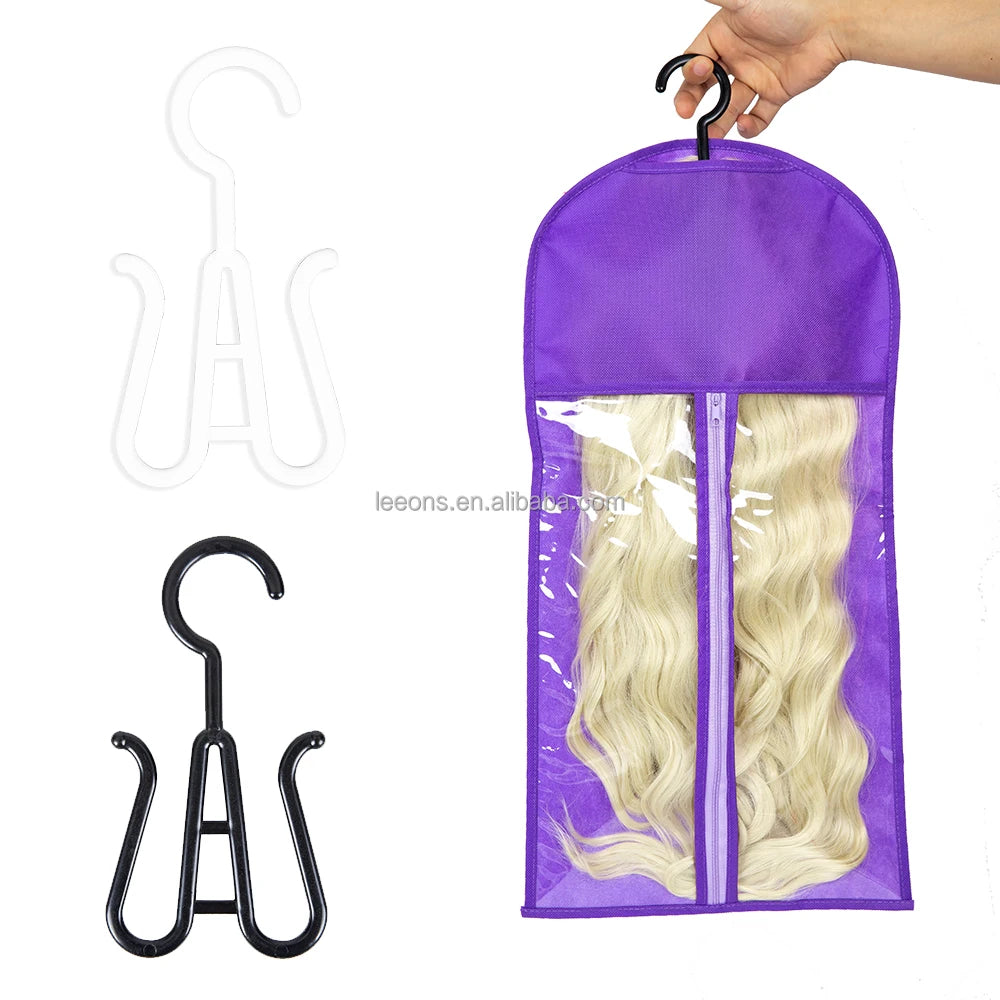 Portable Travel Hair Bag with Hanger Wig Storage Bag Dust Proof Storage Carrier Case for Wigs Hairpiece Hair Extensions Storage