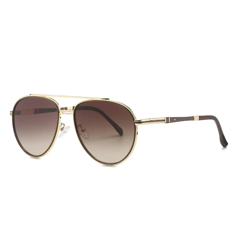 STORY Fashion Metal Top Shades Sun Glasses Gold Frame Luxury Double Bridge Gradient Pilot Sunglasses for Men Women
