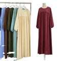 Loose Large Size Long Sleeve Solid Color Pullover Robe Dress Spring and Autumn Knee Length Women Abaya for Muslim Lady S0182