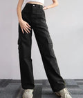 European American Women's Mid Waist Cargo Jeans New Versatile Casual Pants With Three-dimensional Pocket XL Size Denim Fabric