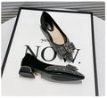 Pointed Toe Single Shoes Women's Spring New French High-end Thick Heel Rhinestone Shallow Fashion Temperament Bow Women's Shoes