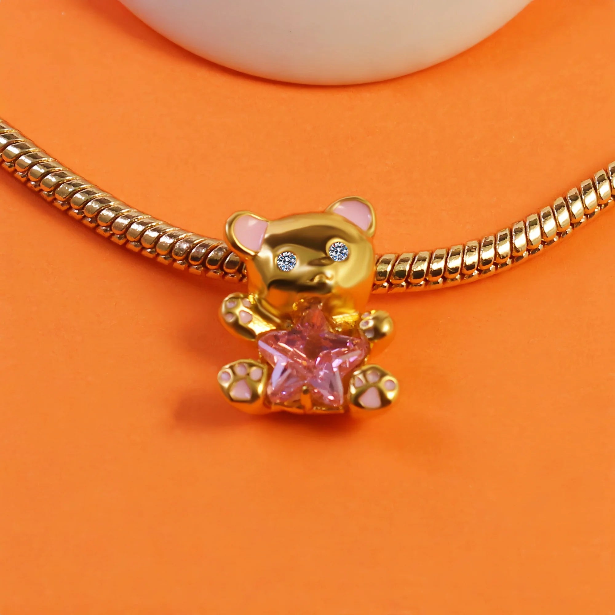 Wholesale Copper Alloy  Gold-Plated Zircon Bear Accessories DIY Bracelet Pendant Bear Beads