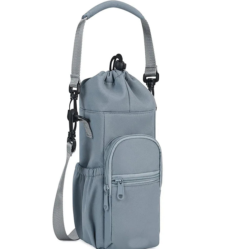 Portable Large Capacity 40 oz Insulated Cooler Drawstring Water Drink Bottle Carrier Sling Case Bag with Phone Pocket