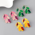 Creative Pink Green Oil Dripping Leaves Earring Colorful Enamel Leaf Dangle Earrings for Girl